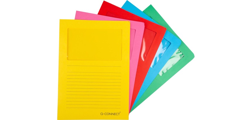 Q-CONNECT L-map met venster, 120 g/m², A4, pak van 100 stuks, donkere geassorteerde kleuren