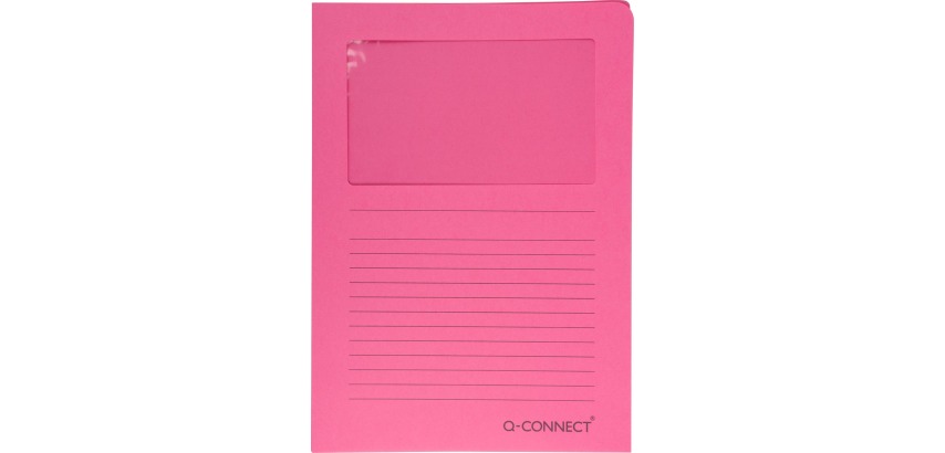 Q-CONNECT Eckhülle mit Fenster, 120 g/m², A4, Packung mit 100 Stück, rosa