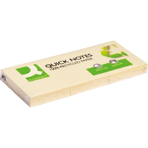 Q-CONNECT Quick Notes Recycled, ft 38 x 51 mm, 100 feuilles, paquet de 3 blocs, jaune