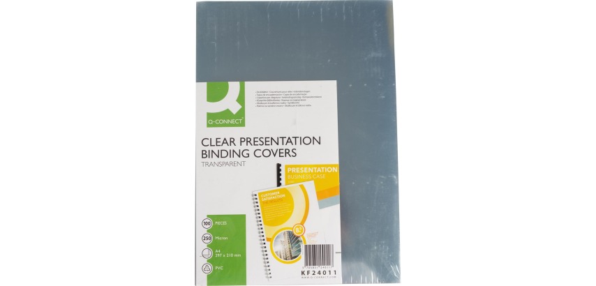 Q-CONNECT Abdeckungen, A4-Format, PVC, 250 Mikron, Packung mit 100 Stück, transparent