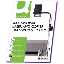 Q-CONNECT transparents de rétroprojections pour imprimantes laser, ft A4, paquet de 100 feuilles