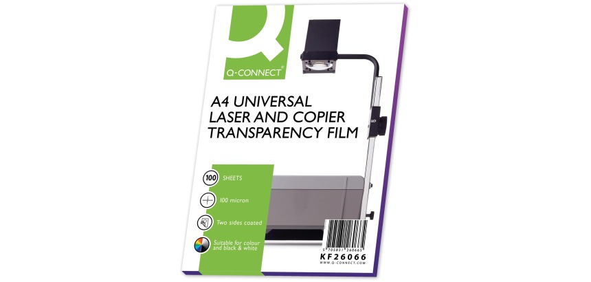 Q-CONNECT transparents de rétroprojections pour imprimantes laser, ft A4, paquet de 100 feuilles