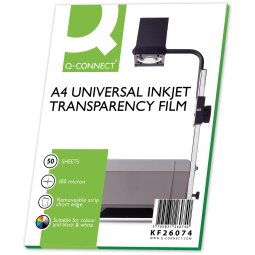 Q-CONNECT transparents de rétroprojections pour imprimantes à jet d'encre, ft A4, paquet de 50 feuilles