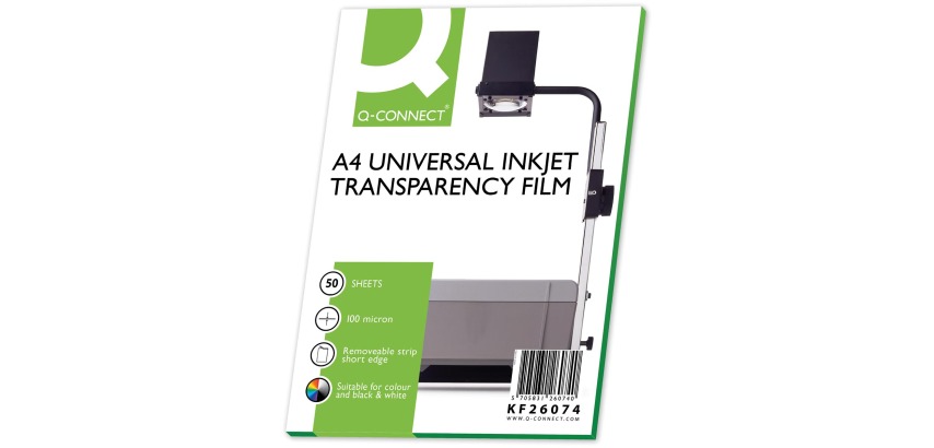 Q-CONNECT overhead projector transparencies for inkjet printers, A4 size, pack of 50 sheets