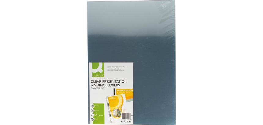 Q-CONNECT couvertures, ft A3, PVC, 200 micron, paquet de 100 pièces, transparent