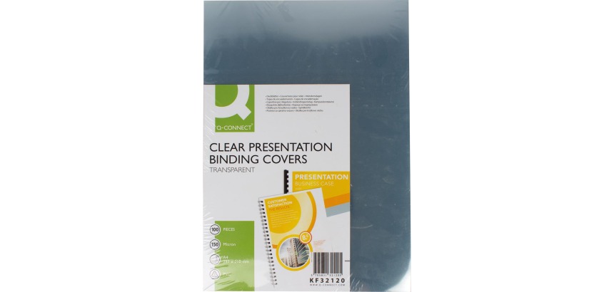 Q-CONNECT couvertures, ft A4, PVC, 150 micron, paquet de 100 pièces, transparent