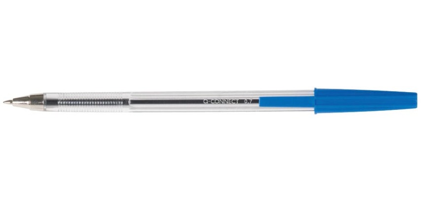 Q-CONNECT stylo bille, avec capuchon, 0,7 mm, pointe moyenne, bleu
