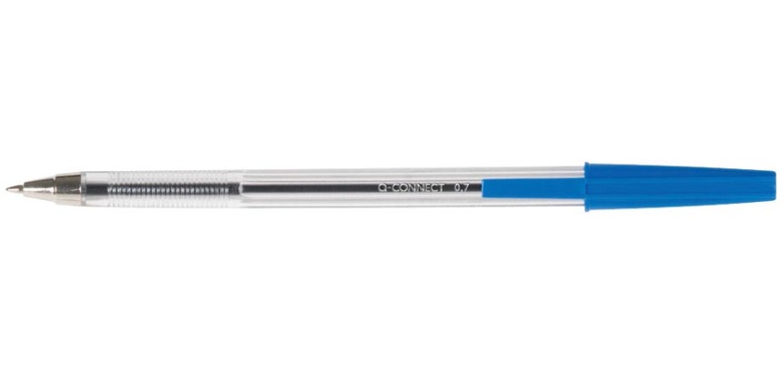 Q-CONNECT stylo bille, avec capuchon, 0,7 mm, pointe moyenne, bleu