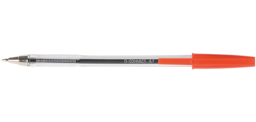 Q-CONNECT stylo bille, avec capuchon, 0,7 mm, pointe moyenne, rouge
