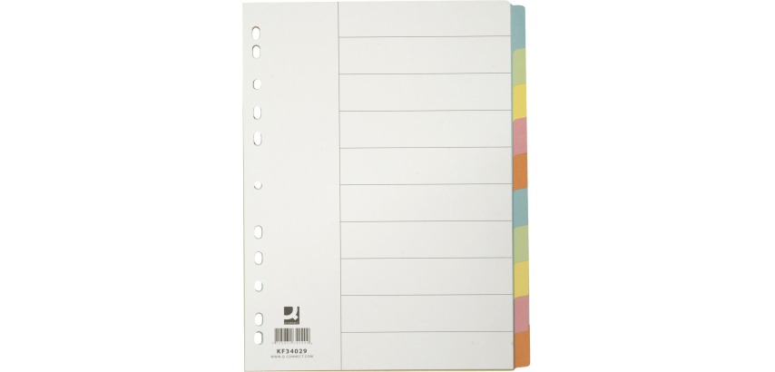 Q-CONNECT Register, A4, Karton, 11 Löcher, 10 Registerkarten, verschiedene Farben
