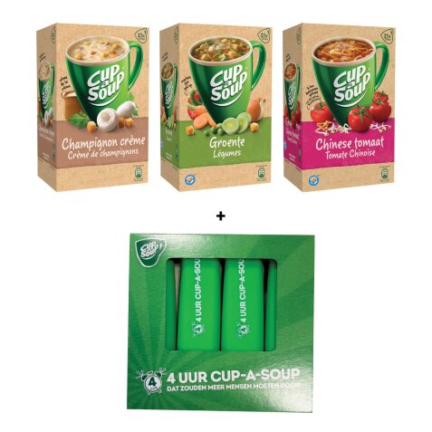 ACTIE CUP-A-SOUP: 1 x champignon crème + 1 x groenten + 1 x Chinese tomaat + GRATIS markeerstift, 4 stuks