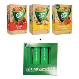 ACTIE CUP-A-SOUP: 1 x tomaat + 1 x kip + 1 x Indiase kerrie + GRATIS markeerstift, 4 stuks