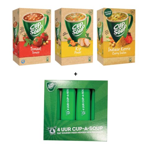 ACTIE CUP-A-SOUP: 1 x tomaat + 1 x kip + 1 x Indiase kerrie + GRATIS markeerstift, 4 stuks