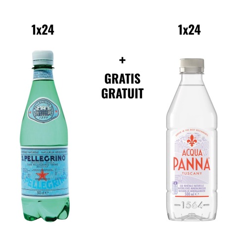 ACTION NESTLE: 1 x San Pellegrino 50 cl, 24 pièces + GRATUIT 1 x Acqua Panna 50 cl, 24 pièces