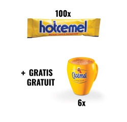 Pack Hotcemel: 100 zakjes Hotcemel chocoladepoeders 30g + GRATIS 6 tassen