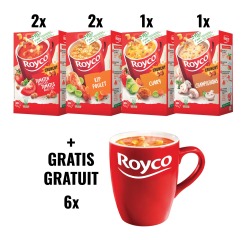 ACTION ROYCO: 2 x tomates boulettes, 2 x poulet, 1 x curry, 1 x champignons + 1 x 6 tasses GRATUIT