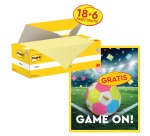 Actie Post-It: 1 x Notes, 100 vel, 76x127, kanariegeel, pak van 18 (+6 gratis) + 1 x GRATIS voetbal