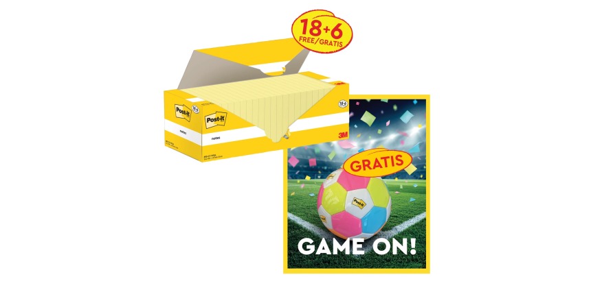 Post-It Offer: 1 x Notes, 100 sheets, 76x12x7, canary yellow, 18x (+6 free) + 1 x FREE balloon