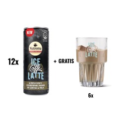 ACTIE NUTROMA: 1 x Ice Caffè Latte, blik van 25 cl, pak 12 stuks + 1 x Glazen Ice Caffè Latte, 6 stuks