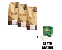 PACK PROMO café OKE - 3 paquets café moulu et grains 1kg + GRATUIT boîte de 1000 spatules