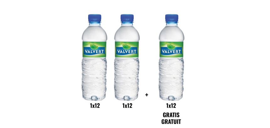 ACTION VALVERT: 2 + 1 GRATUIT: Valvert eau, bouteille de 33 cl, 12 pièces (réf. 53816)