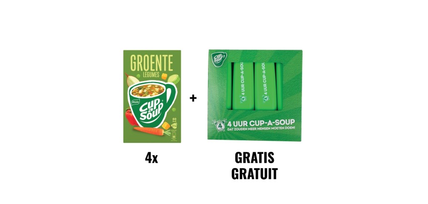 Promo-Paket CUP A SOUP: 4 Packungen mit 21 Gemüsesuppentüten + GRATIS 1 Packung mit 4 grünen Textmarkern