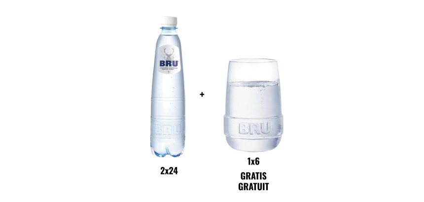 Promo pack BRU: 2 packs Bru 50 cl + Free 6 Bru glasses