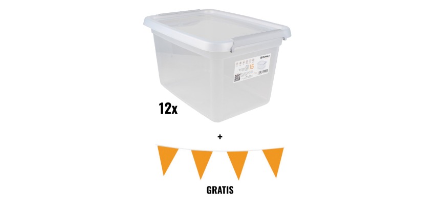 ACTION: 12 x DONAU Home storage box, 15 l + FREE 1 x Flag garland, 10m, orange