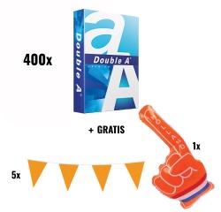 ACTION: 400 x Double A A4 paper, 80 g + FREE 5 x Flag garland + FREE 1 x Orange hand