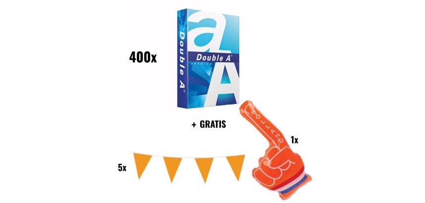 ACTION: 400 x Double A A4 paper, 80 g + FREE 5 x Flag garland + FREE 1 x Orange hand