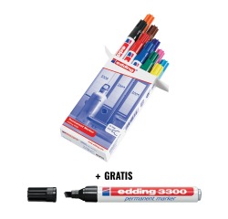 Promo-Aktion Edding: Box mit 10 gemischten Edding-Markern 3000 + 1 schwarzer Permanentmarker E3300 GRATIS