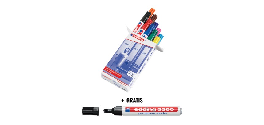 Promo Action Edding: Box of 10 assorted Edding markers 3000 + 1 black permanent marker E3300 FREE