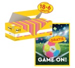 Actie Post-It: 1 x Notes, 100 vel, 76x76, assorti, 18 (+ 6 gratis) +1 x GRATIS voetbal