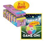 Actie Post-It: 1 x Super Sticky notes, 90 vel, 76x76, assort, pak van 21 (+3 gratis) + 1 x GRATIS voetbal