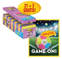 Post-It Action: 1 x Super Sticky notes, 90 sheets, 76x76, assorted, 21x (+3 free) + 1 x FREE balloon