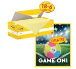 Actie Post-It: 1 x Notes, 100 vel, 76x76, kanariegeel, pak van 18 (+6 gratis) + 1 x GRATIS voetbal