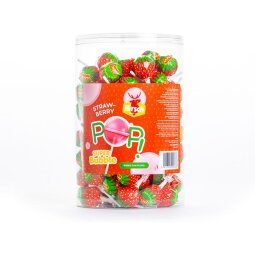 Hirsch Super Bubble Lolly Strawberry, 100 pièces, pot de 1,7 kg