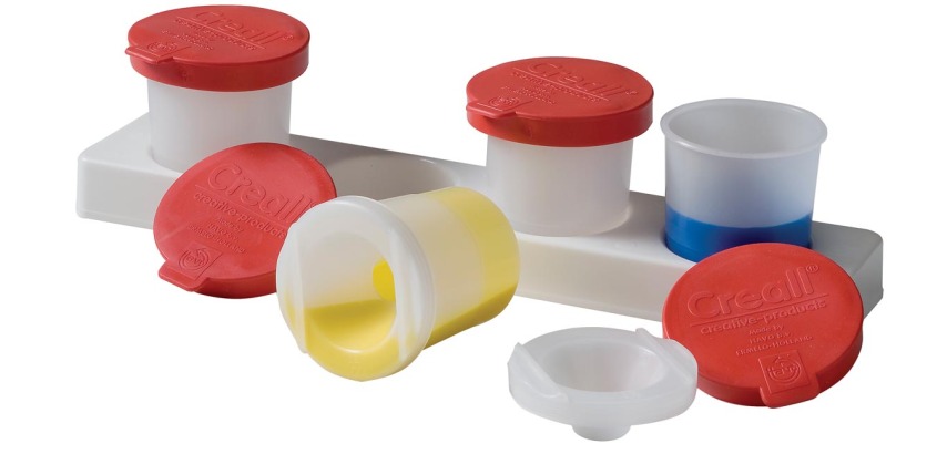 Anti-spill cup for paint, set of 4 anti-spill cups of 320 ml with red lid