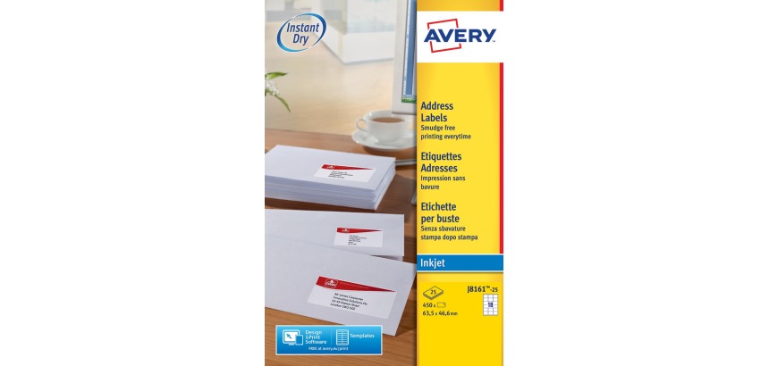 Etiquette Avery J8161-25 63,5x46,6mm blanc 450 pièces