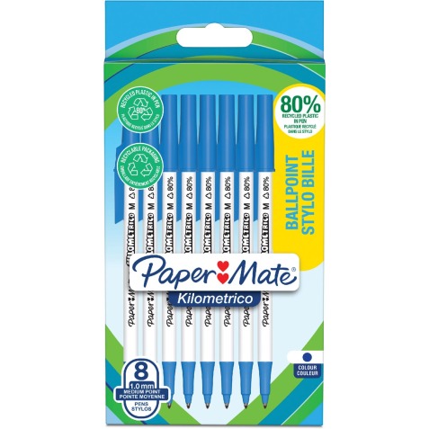 Paper Mate stylo bille Kilometrico, M, blister de 8 pièces, bleu