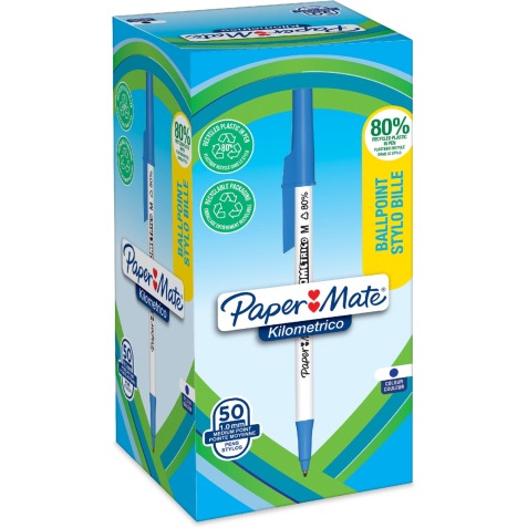 Paper Mate stylo bille Kilometrico, M, boîte de 50 pièces, bleu