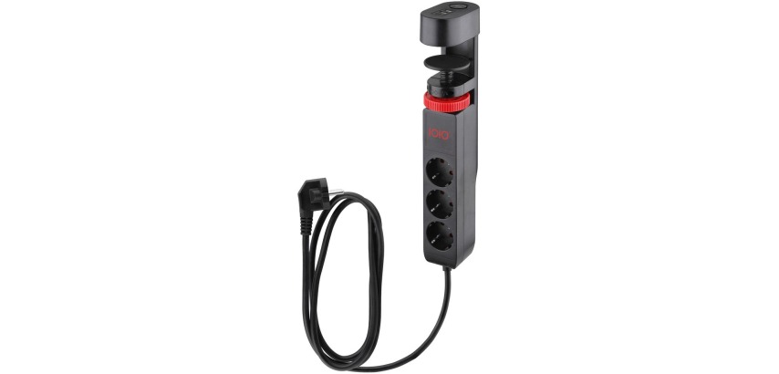 IOIO Buchse SL3000 mit 3 Steckdosen und 3 USB-Anschlüssen, Tischklemme, schwarz