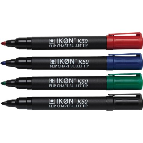 Ikon K50 marqueur pour tableaux de conférence, étui de 4 pièces en couleurs assorties