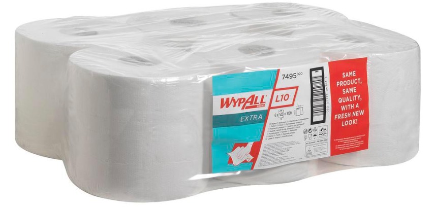 Wypall cleaning wipes L10, 1-ply, pack of 6 rolls, 525 wipes, white
