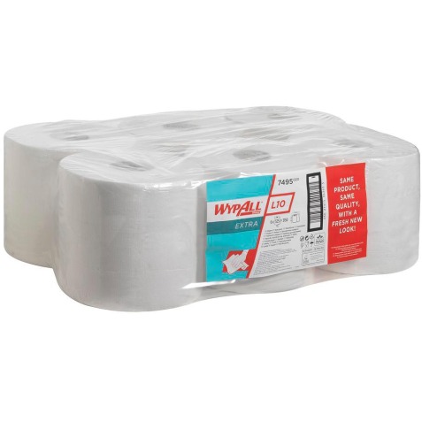 Wypall lingettes nettoyantes L10, 1 pli, paquet de 6 rouleaux, 525 lingettes, blanc