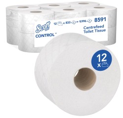 Kimberly Clark papier toilette Scott Control rouleau centrefeed, blanc, 2 plis, paquet de 12 rouleaux