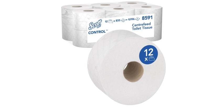 Kimberly Clark toiletpapier Scott Control centrefeed rol, wit, 2-laags, pak van 12 rollen