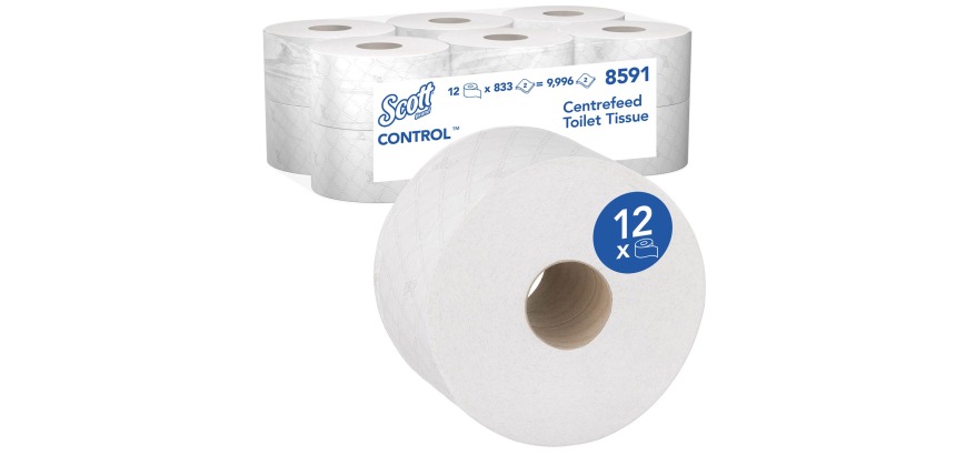 Kimberly Clark papier toilette Scott Control rouleau centrefeed, blanc, 2 plis, paquet de 12 rouleaux