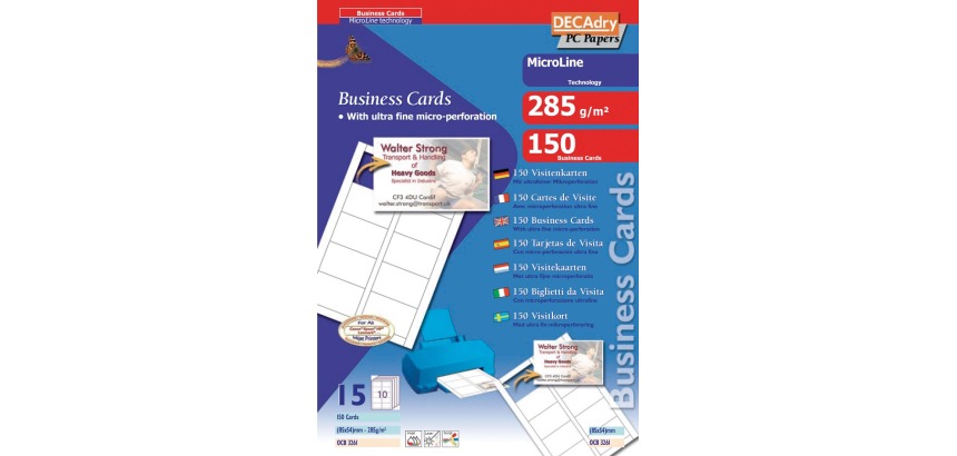 Decadry MicroLine business cards 85 x 54 mm, 285 g/m², 150 cards