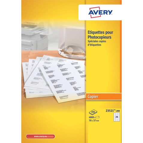 Avery 23521-200 étiquettes pour photocopieur ft 70 x 37 mm (b x h), 4800 étiquettes, blanc